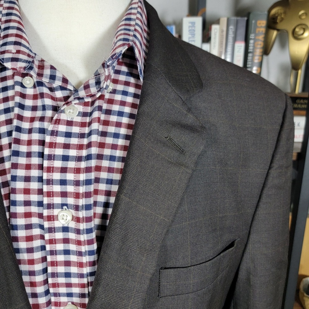 Jos A Bank Men's Sport Coat Blazer Two Button Brown Plaid Wool Size 44R - Picture 3 of 16